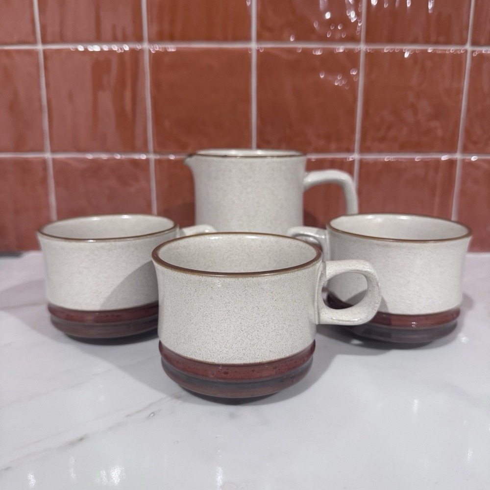 Vintage Denby Potters Wheel Rust‎ Set Including 3 Mugs Teacups With Creamer MCM